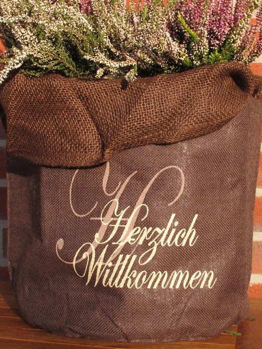 Jute-Übertopf "Herzlich Willkommen" – Bild 2